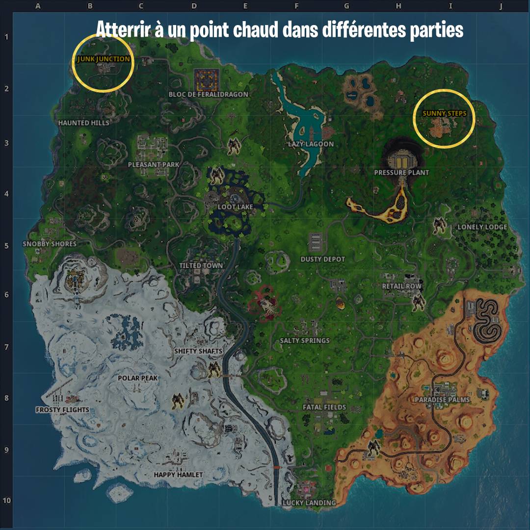 Fortnite Atterrir à un point chaud dans plusieurs parties, défi À Toute Allure, saison 10